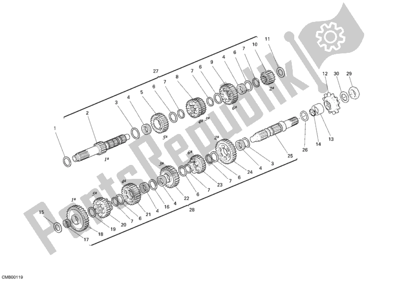 All parts for the Gear Box of the Ducati Sportclassic Sport 1000 USA 2007